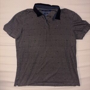 Tommy Hilfiger Pattern Mens XL TG/XG Button Collar T Shirt Grey 90s Custom Fit